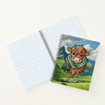 Highland Cow with Currie Tartan Scarf Notebook