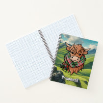 Highland Cow with Drummond Tartan Scarf Notebook