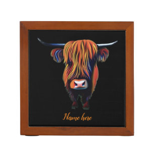Highland cow with editable name desk organizer
