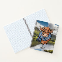 Highland Cow with Elliot Ancient Tartan Scarf Notebook