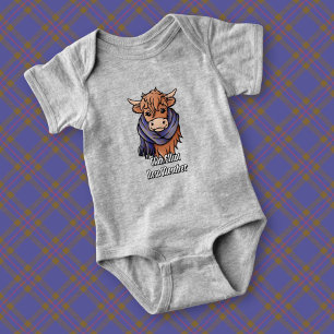 Highland Cow with Elliot Modern Tartan Scarf Baby Bodysuit