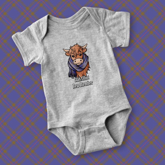 Highland Cow with Elliot Modern Tartan Scarf Baby Bodysuit (Creator Uploaded)