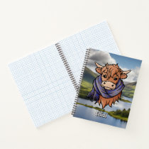 Highland Cow with Elliot Modern Tartan Scarf Notebook