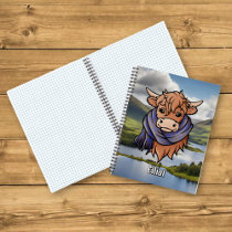 Highland Cow with Elliot Modern Tartan Scarf Notebook