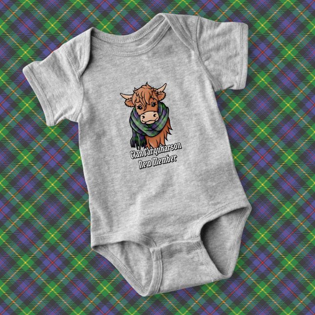 Highland Cow with Farquharson Tartan Scarf Baby Bodysuit (Creator Uploaded)