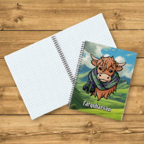 Highland Cow with Farquharson Tartan Scarf Notebook