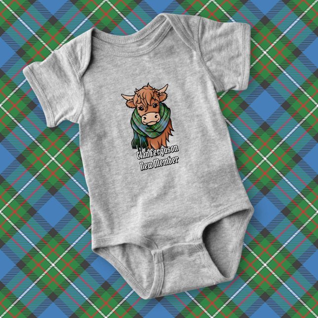Highland Cow with Ferguson Tartan Scarf Baby Bodysuit (Creator Uploaded)