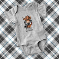 Highland Cow with Forbes Dress Tartan Scarf Baby Bodysuit