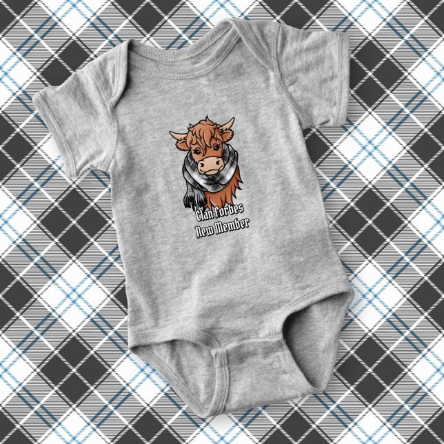 Highland Cow with Forbes Dress Tartan Scarf Baby Bodysuit (Creator Uploaded)