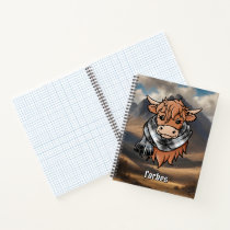 Highland Cow with Forbes Dress Tartan Scarf Notebook