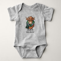 Highland Cow with Forbes Tartan Scarf Baby Bodysuit