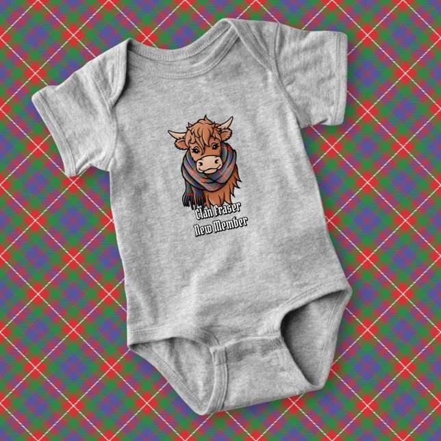 Highland Cow with Fraser of Lovat Tartan Scarf Baby Bodysuit (Creator Uploaded)