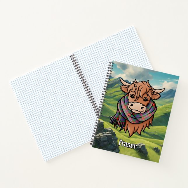 Highland Cow with Fraser of Lovat Tartan Scarf Notebook (Inside)