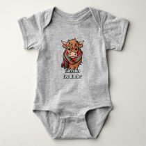 Highland Cow with Fraser Tartan Scarf Baby Bodysuit