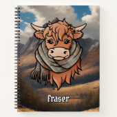 Highland Cow with Fraser Weathered Tartan Scarf Notebook (Front)