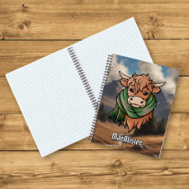 Highland Cow with Glenbar MacAlister Tartan Scarf Notebook