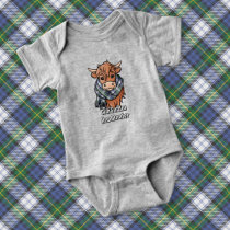 Highland Cow with Gordon Dress Tartan Scarf Baby Bodysuit