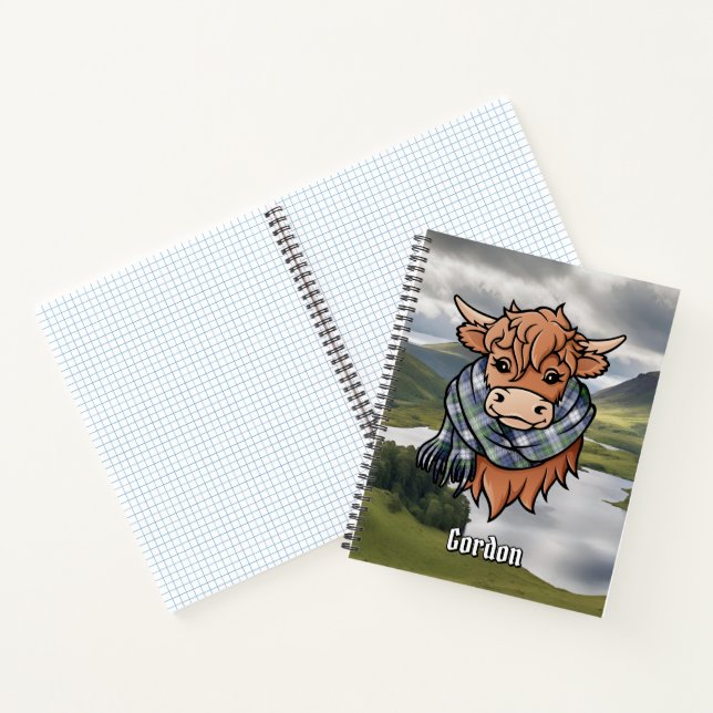 Highland Cow with Gordon Dress Tartan Scarf Notebook (Inside)