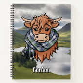 Highland Cow with Gordon Dress Tartan Scarf Notebook (Front)