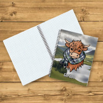Highland Cow with Gordon Dress Tartan Scarf Notebook
