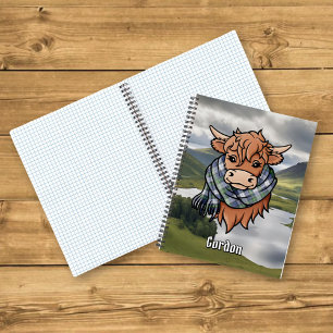 Highland Cow with Gordon Dress Tartan Scarf Notebook