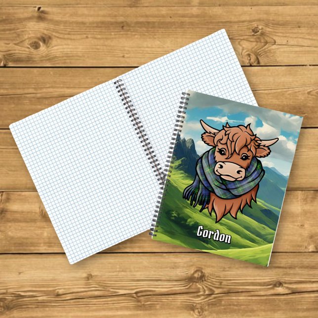 Highland Cow with Gordon Tartan Scarf Notebook (Creator Uploaded)