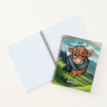 Highland Cow with Gordon Tartan Scarf Notebook