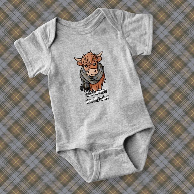 Highland Cow with Gordon Weathered Tartan Scarf Baby Bodysuit (Creator Uploaded)