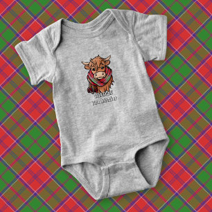 Highland Cow with Grant Tartan Scarf Baby Bodysuit