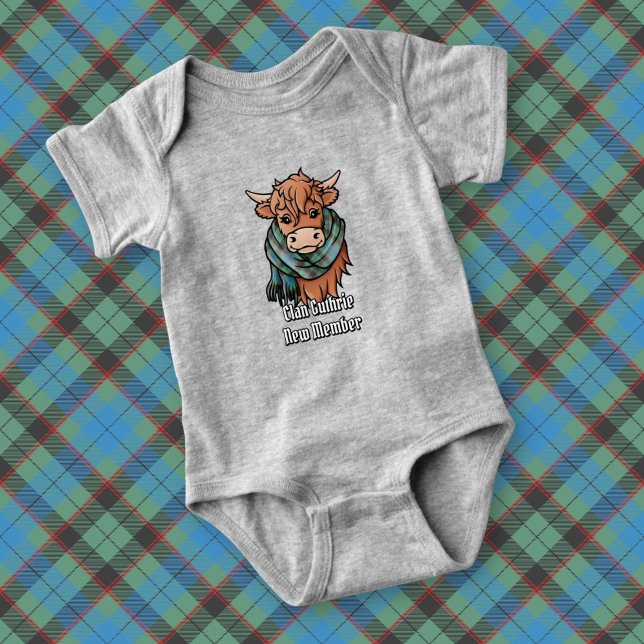 Highland Cow with Guthrie Tartan Scarf Baby Bodysuit (Creator Uploaded)