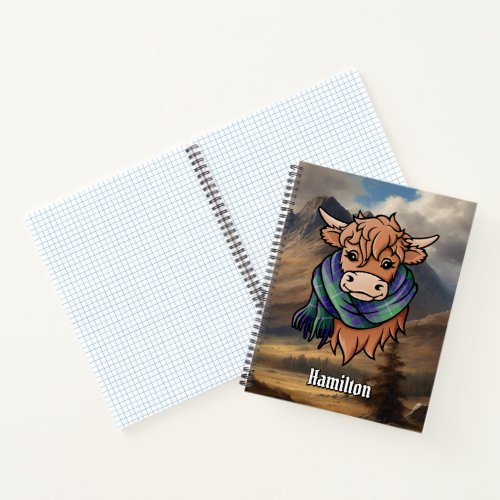 Highland Cow with Hamilton Hunting Tartan Scarf Notebook