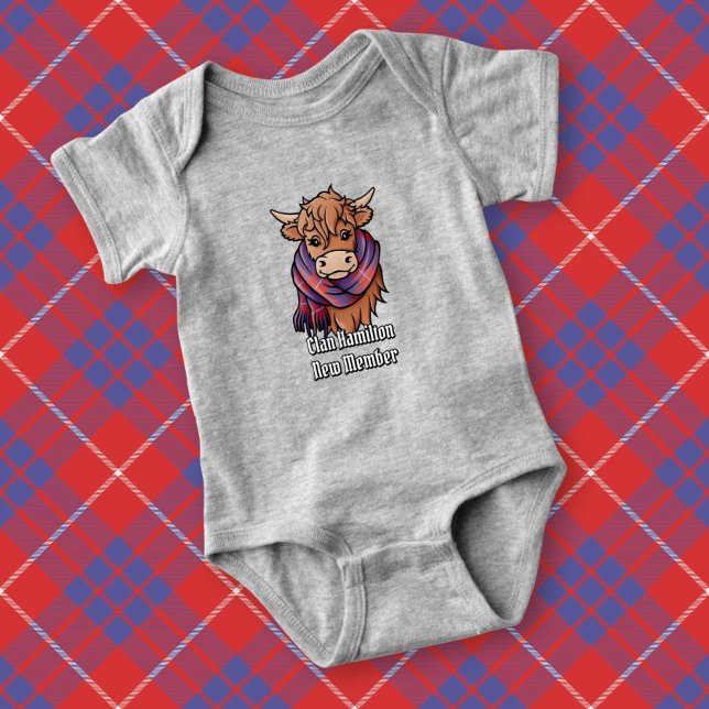 Highland Cow with Hamilton Red Tartan Scarf Baby Bodysuit (Creator Uploaded)