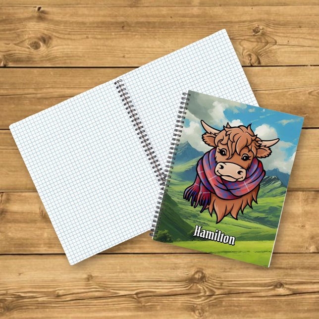 Highland Cow with Hamilton Red Tartan Scarf Notebook (Creator Uploaded)