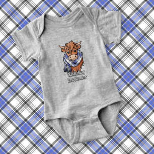 Highland Cow with Hannay Tartan Scarf Baby Bodysuit