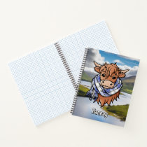 Highland Cow with Hannay Tartan Scarf Notebook
