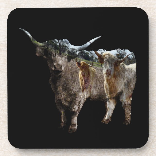 Highland Cow With Inverted Cows Image,  Beverage Coaster (Front)