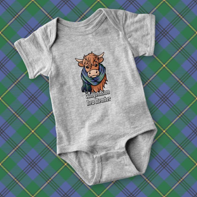 Highland Cow with Johnston Tartan Scarf Baby Bodysuit (Creator Uploaded)