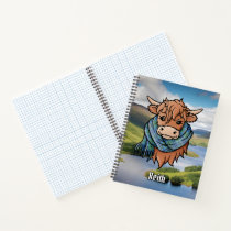 Highland Cow with Keith Tartan Scarf Notebook