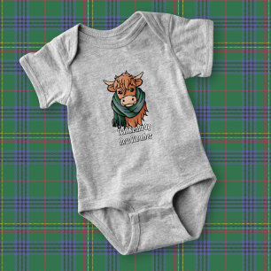 Highland Cow with Kennedy Tartan Scarf Baby Bodysuit