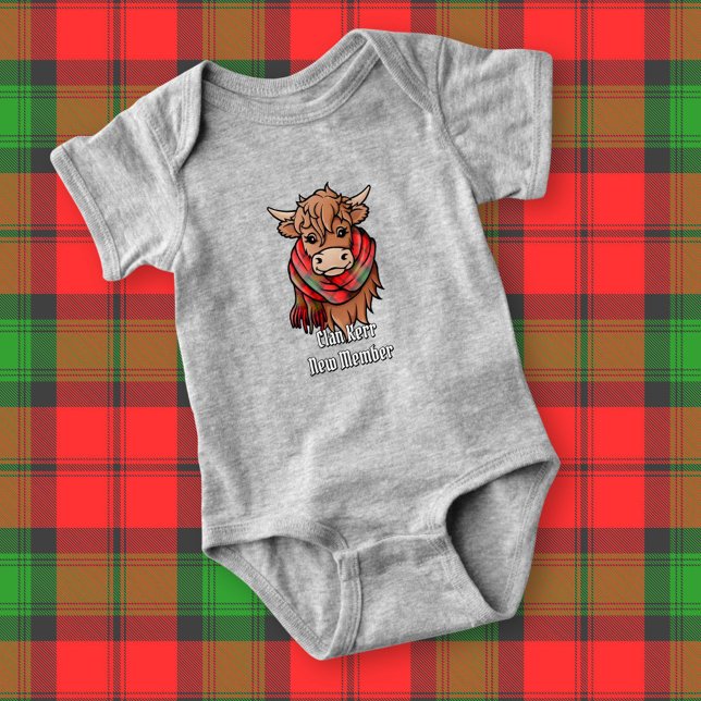 Highland Cow with Kerr Tartan Scarf Baby Bodysuit (Creator Uploaded)