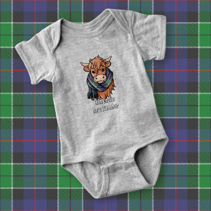 Highland Cow with Leslie Hunting Tartan Scarf Baby Bodysuit