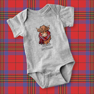 Highland Cow with Leslie Red Tartan Scarf Baby Bodysuit