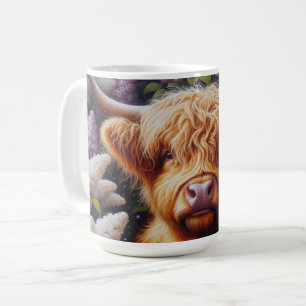 Highland Cow with Lilac Flowers Coffee Mug
