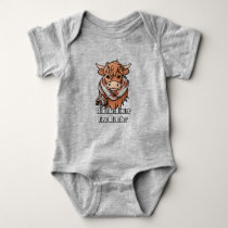 Highland Cow with MacAlister Dress Tartan Scarf Baby Bodysuit