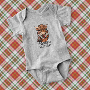 Highland Cow with MacAlister Dress Tartan Scarf Baby Bodysuit