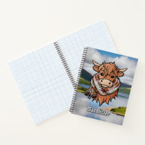 Highland Cow with MacAlister Dress Tartan Scarf Notebook