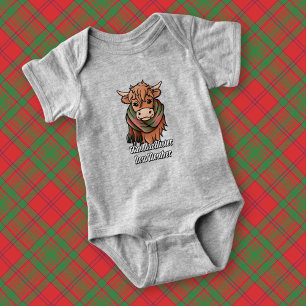 Highland Cow with MacAlister Glenbarr Tartan Scarf Baby Bodysuit