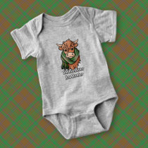Highland Cow with MacAlister Hunting Tartan Scarf Baby Bodysuit