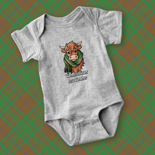 Highland Cow with MacAlister Hunting Tartan Scarf Baby Bodysuit