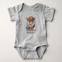 Highland Cow with MacFarlane Black and White Scarf Baby Bodysuit